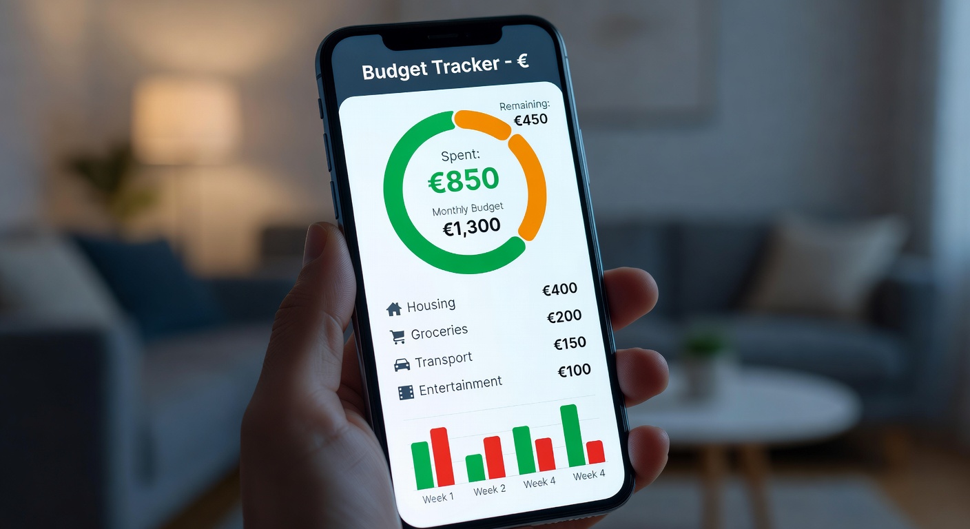 Aplicación de presupuesto en smartphone con euros